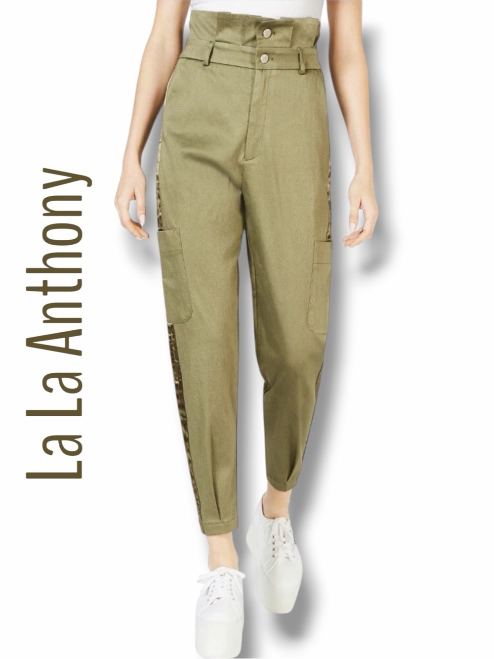 LaLa Anthony Women’s Olive High-Waist Cargo Pants in the Size 8